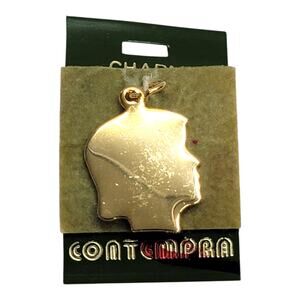 Vintage Contempra Gold Tone Boy Head Silhouette Charm Pendant NOS Engravable